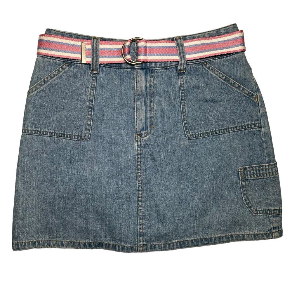 Sonoma Women’s Stonewash Denim Skort With Pink Belt Size 8 NWT